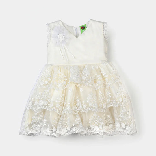 Infant Girl Poly Satin Fancy Frock Frill-Cream