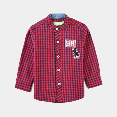 Infant Boys Yarn Dyed Basic Casual Shirt (Cool Skater)-Red