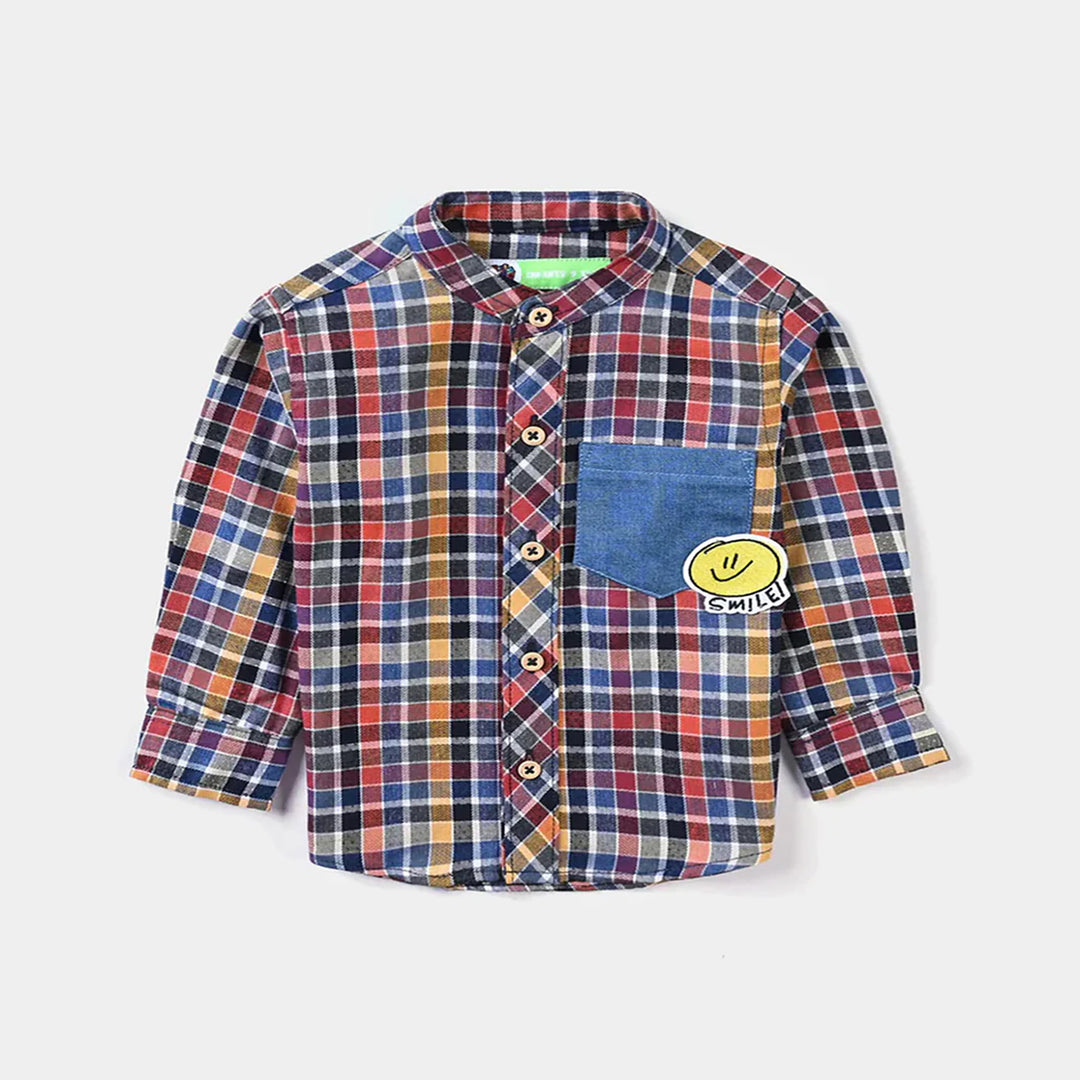 Infant Boys Flannel Basic Casual Shirt (Smiley)-L/BROWN