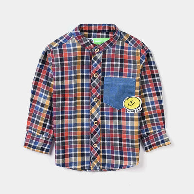 Infant Boys Flannel Basic Casual Shirt (Smiley)-L/BROWN