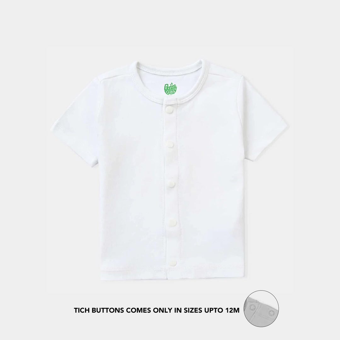 Infant Boys Cotton Interlock Front Open T-Shirt-White