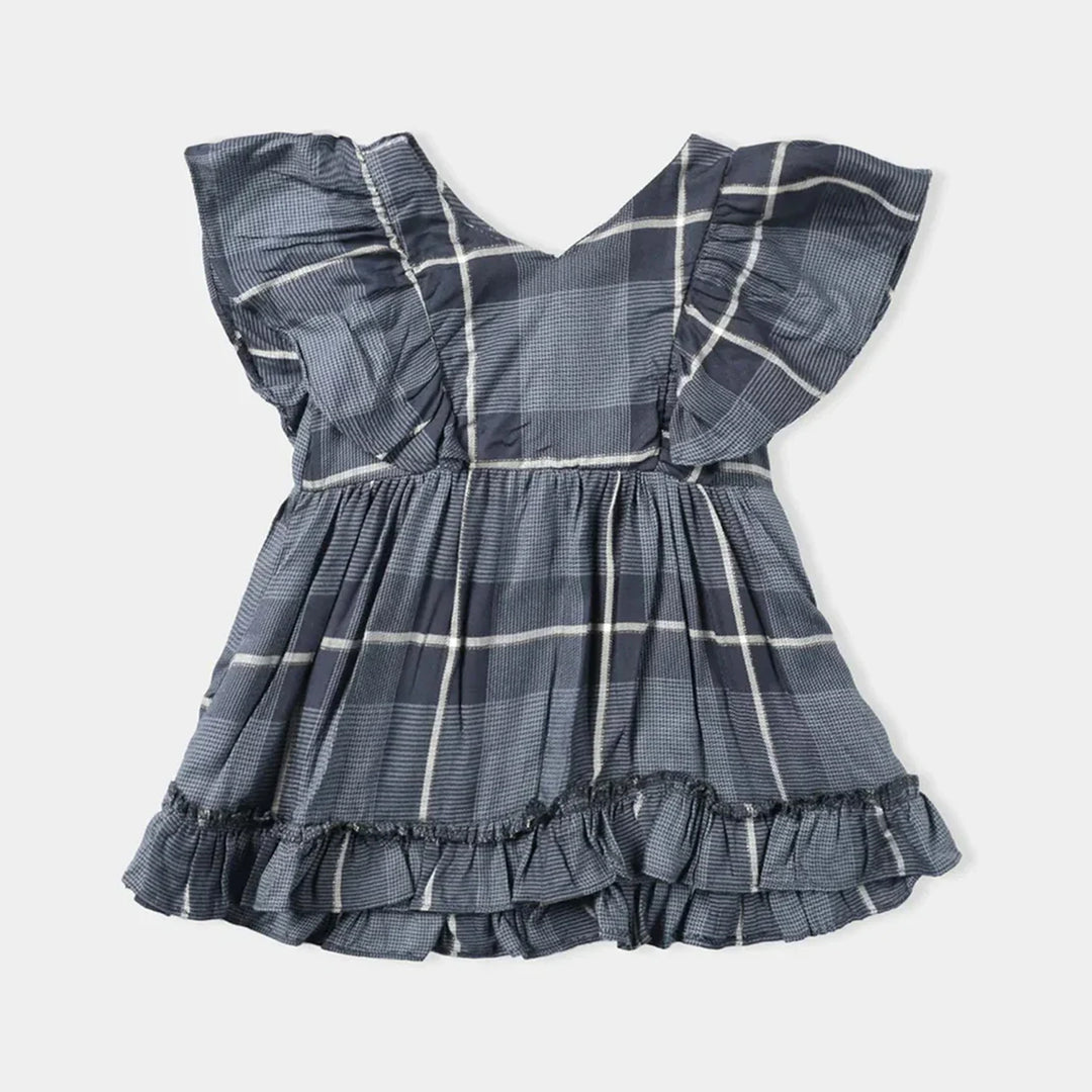 Infant Girls Yarn Dyed Casual Frock Plaids-Grey