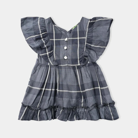 Infant Girls Yarn Dyed Casual Frock Plaids-Grey