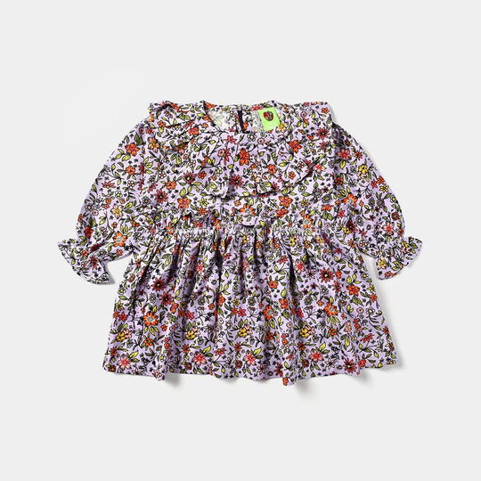 Infant Girls Viscose Casual Frock Fan Flowers-Multi