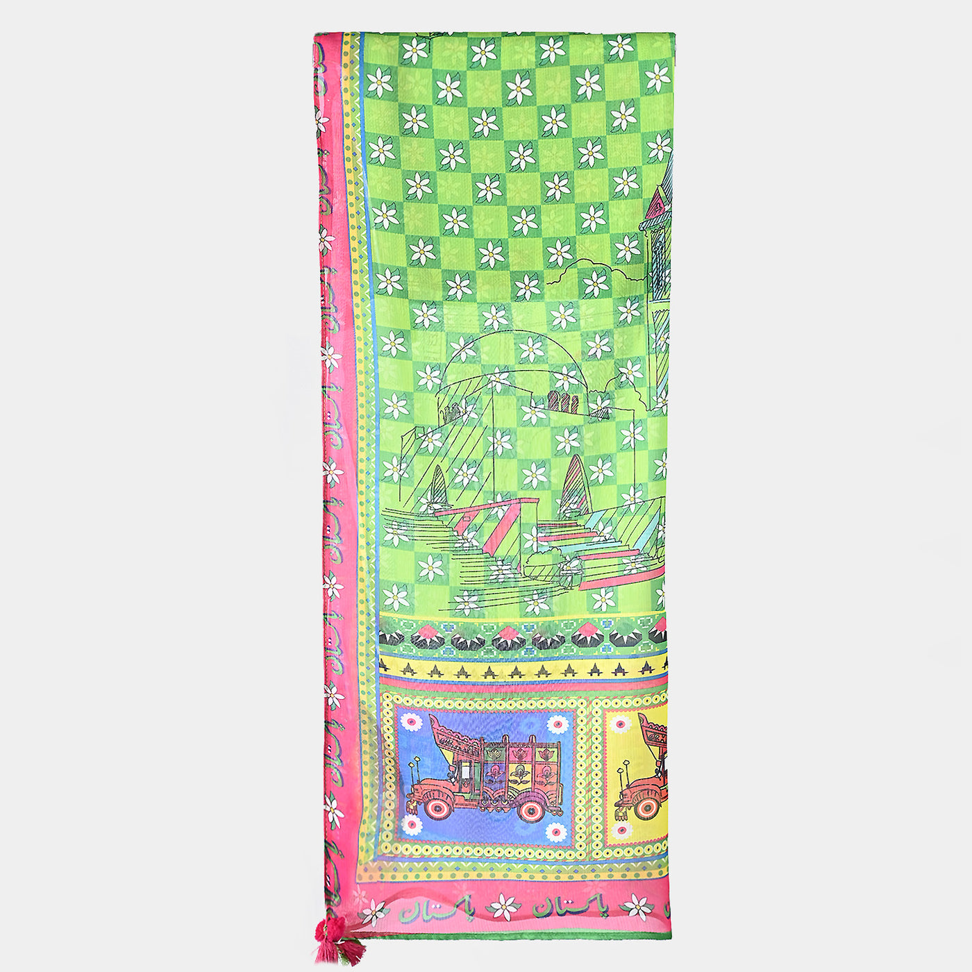 Girls Chiffon Ind. Dupatta Truck Art-Green