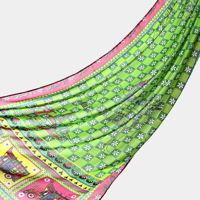 Girls Chiffon Ind. Dupatta Truck Art-Green