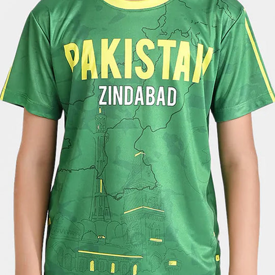 Boys Poly Cotton Jersey T-Shirt H/S Pakistan Zindabad-Fern Green