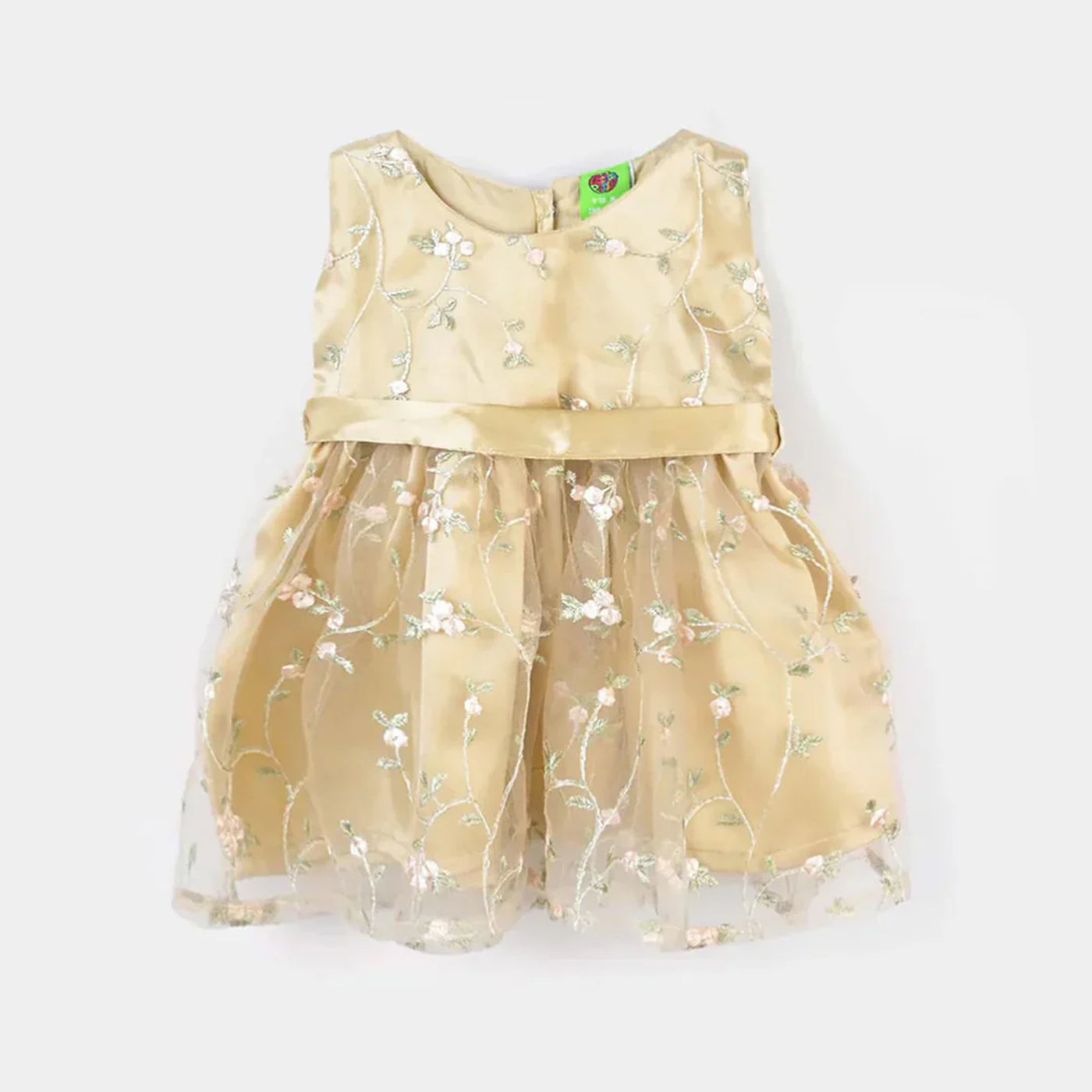 Infant Girls Net Fancy Frock Baby Floral-BEIGE