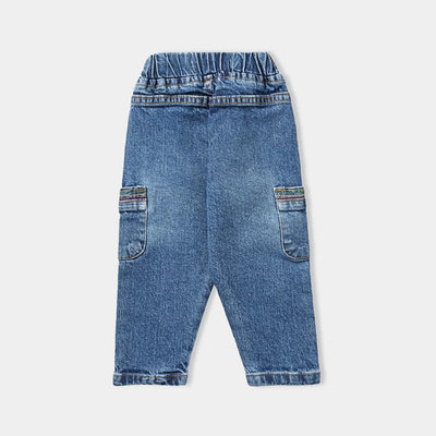 Infant Boys Denim Stretch Denim Pant Colored Stitches-Mid Blue