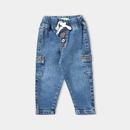 Infant Boys Denim Stretch Denim Pant Colored Stitches-Mid Blue