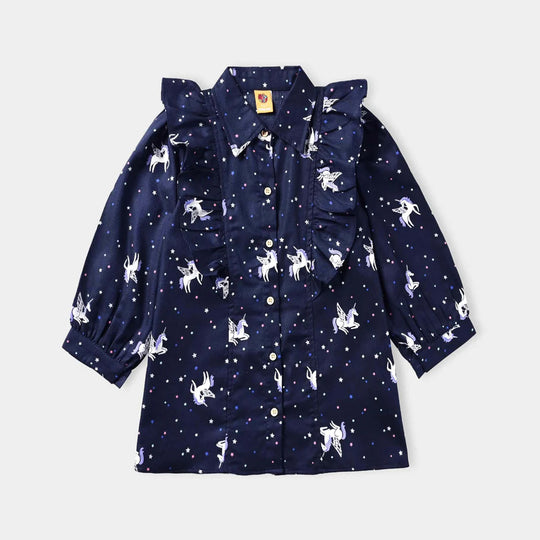 Girls Poly Cotton Casual Top Teaberries-Navy Blue