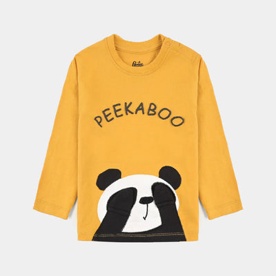 Infant Boys Cotton Jersey Round Neck T-Shirt Panda- Yellow