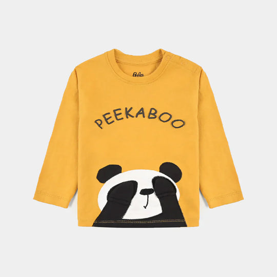 Infant Boys Cotton Jersey Round Neck T-Shirt Panda- Yellow