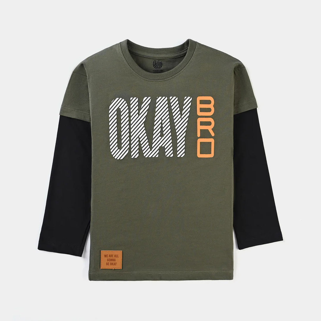 Boys Cotton Jersey T-Shirt F/S Okay Bro-Rifle Green