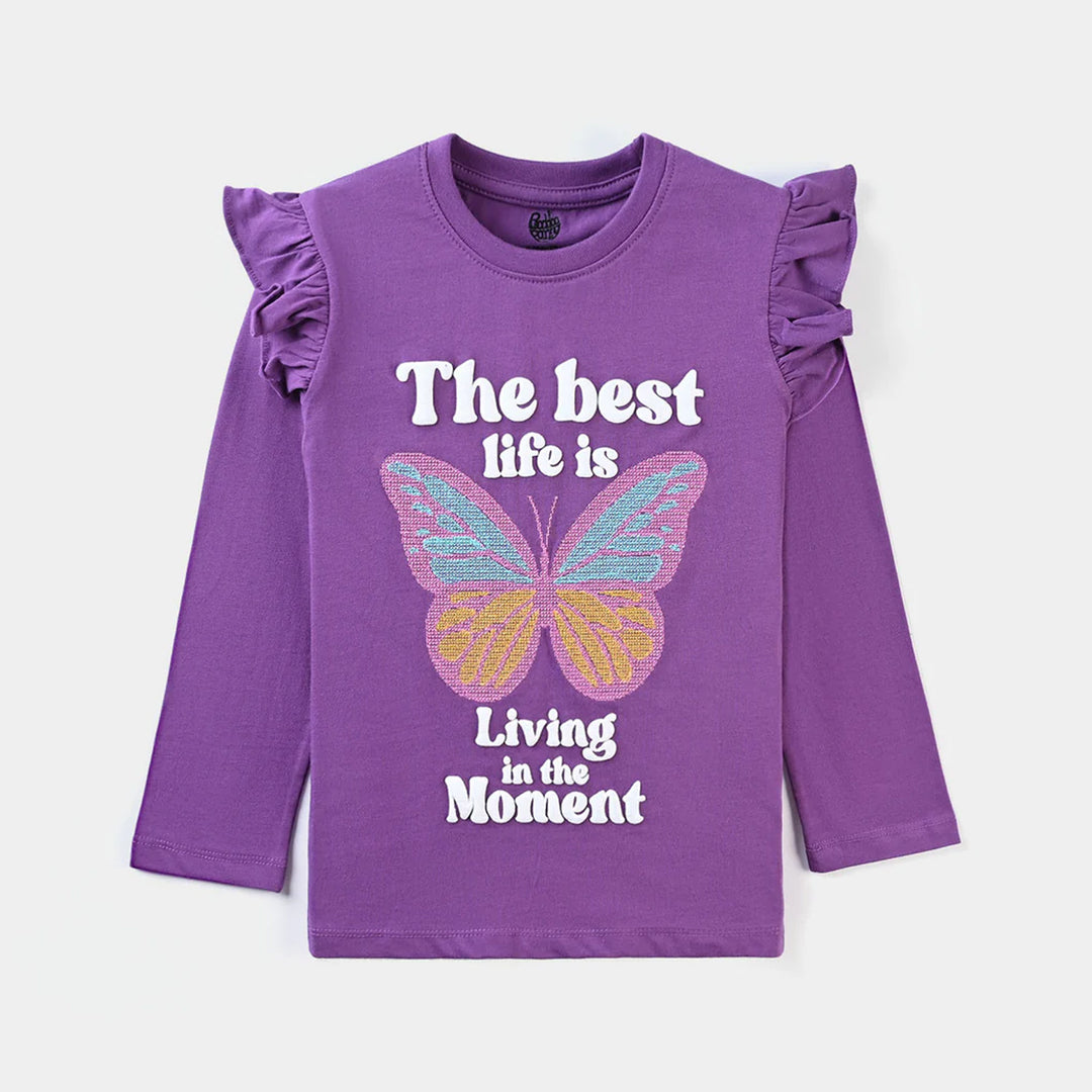 Girls Cotton Jersey T-Shirt F/S Living In The Moment-Purple