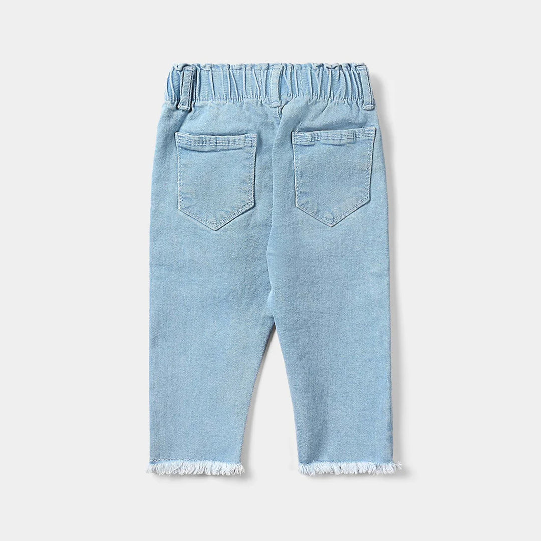 Infant Girls Denim Stretch Denim Pant Sun Flower Button-LT.Blue