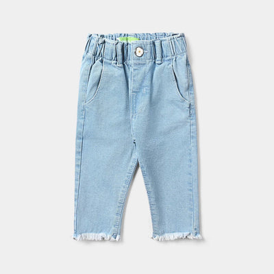 Infant Girls Denim Stretch Denim Pant Sun Flower Button-LT.Blue