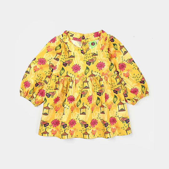 Infant Girls Cotton Poplin Casual Top Saffron-Yellow