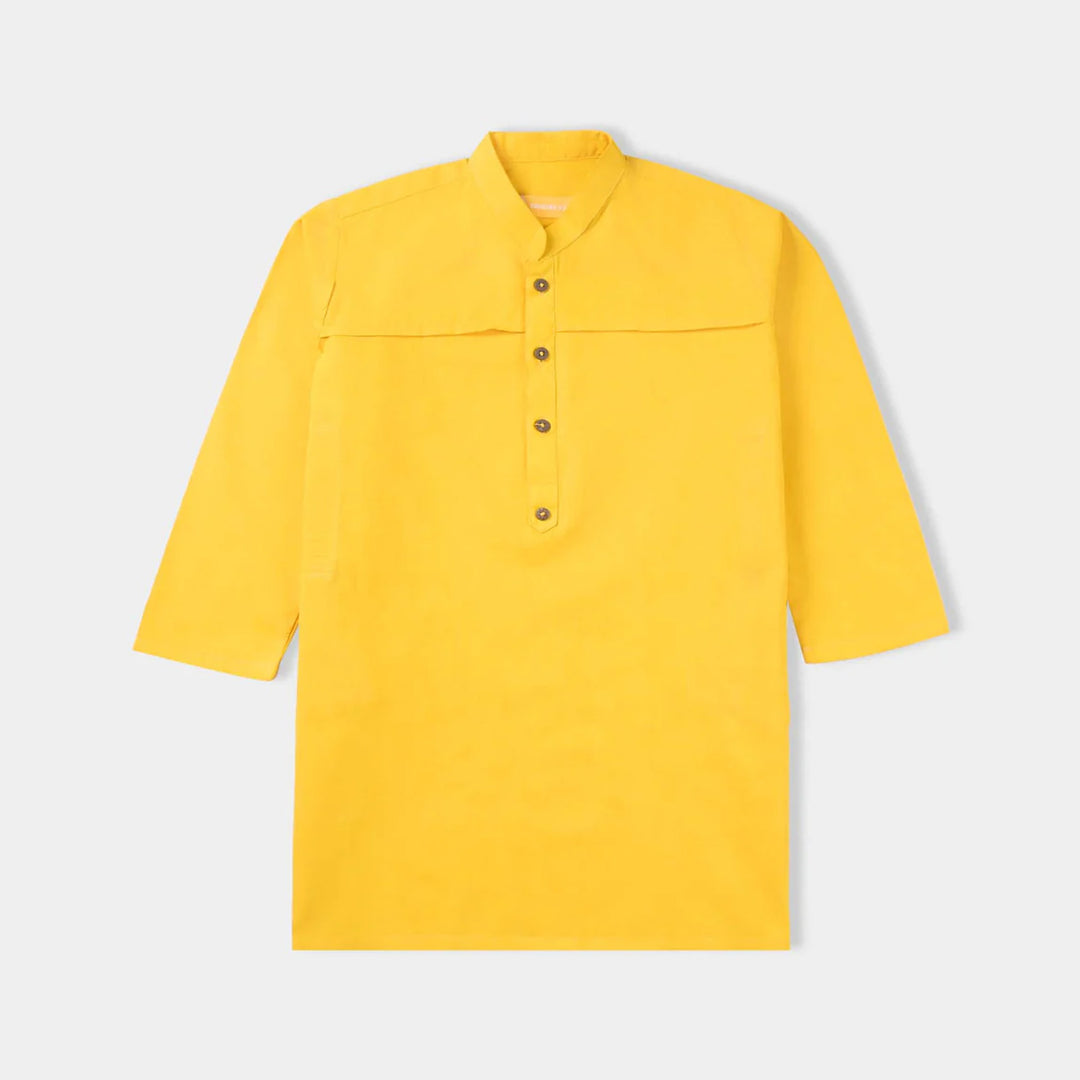 Boys Jacquard Basic Kurta-Yellow