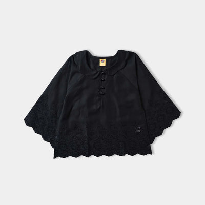 Girls Chicken Kari Emb Crop Top-BLACK