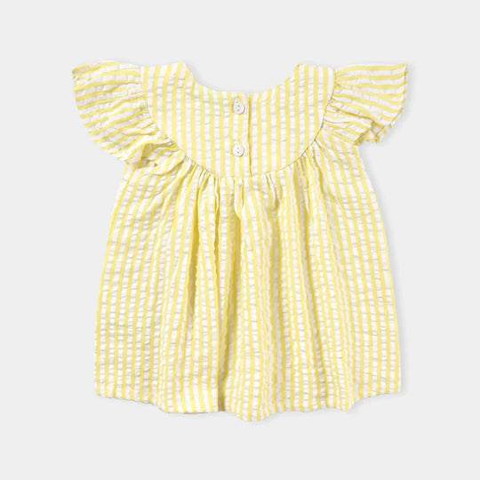 Infant Girls Poly Cotton Casual Frock Caroyan Stripe-Yellow