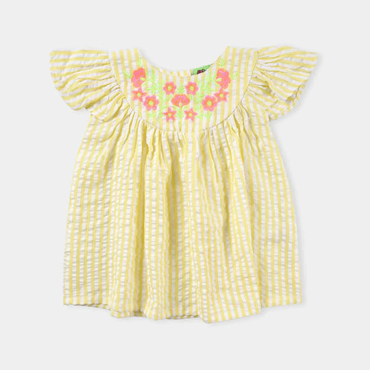 Infant Girls Poly Cotton Casual Frock Caroyan Stripe-Yellow