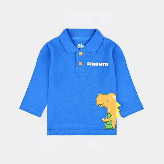 Infant Boys Cotton PK Polo Dinosaur-Blue