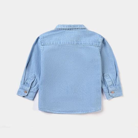 Infant Boys Denim rigid Shirt Colored Pocket-Ice Blue