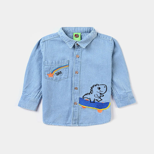 Infant Boys Denim rigid Shirt Colored Pocket-Ice Blue