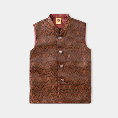 Boys Poly Viscose Waistcoat (Copper Boti)-Cooper