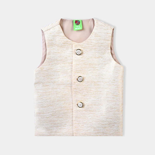 Infant Boys Poly Viscose Waistcoat (Golden Zari)-Off White