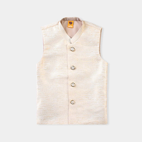 Boys Poly Viscose Waistcoat (Golden Zari)-Off White