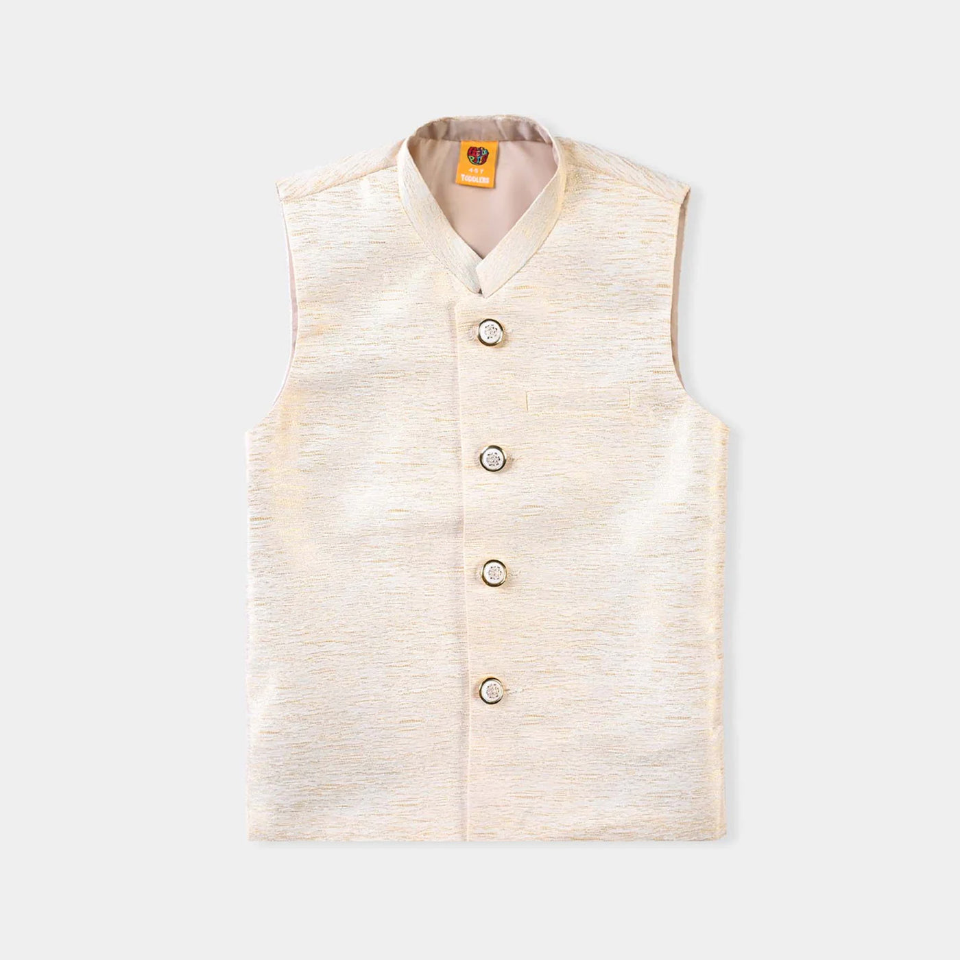 Boys Poly Viscose Waistcoat (Golden Zari)-Off White