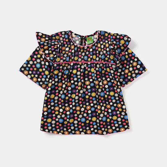 Infant Girls Cotton Poplin Casual Top Caviar-Multi