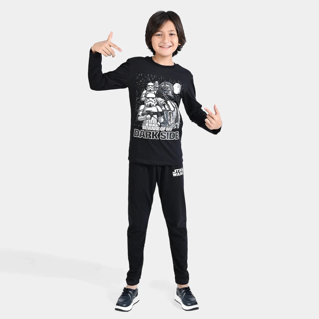 Boys Poly Cotton Jersey Knitted Nightwear-Jet Black