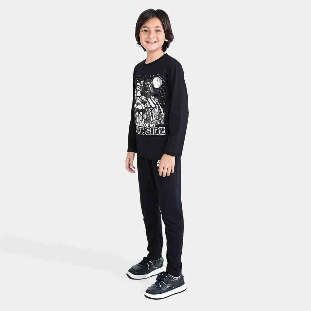 Boys Poly Cotton Jersey Knitted Nightwear-Jet Black