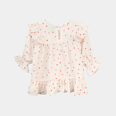 Infant Girls Poly Cotton Casual Top Geranium-White