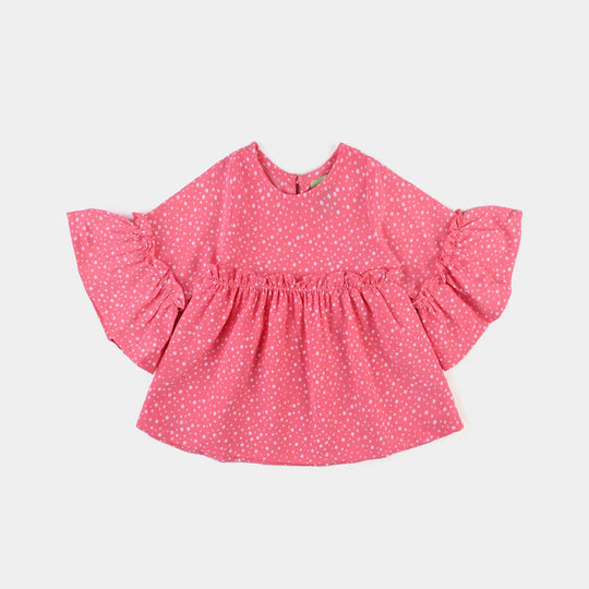 Infant Girls Poly Cotton Casual Top White Dote-Pink