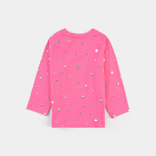 Infant Girls Lycra Jersey T-Shirt Pink Star-Hot Pink