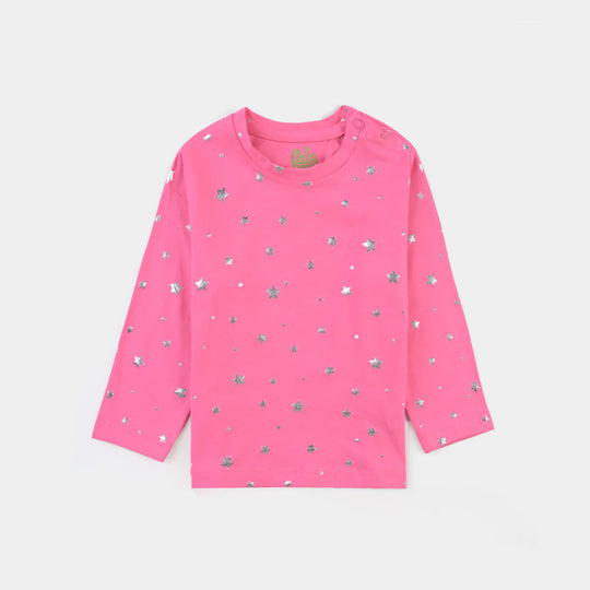 Infant Girls Lycra Jersey T-Shirt Pink Star-Hot Pink