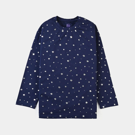 Girls Lycra Jersey T-Shirt F/S Navy Star-NAVY