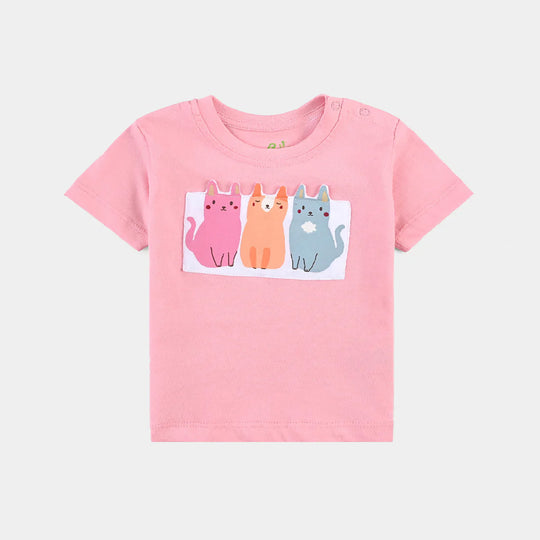 Infant Girls Cotton Jersey T-Shirt Cats-C.Pink