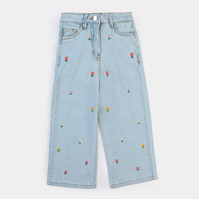 Girls Denim rigid Pant-Light Blue