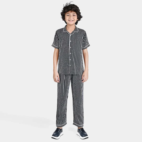 Boys Viscose Nightwear Stripe-Black/White