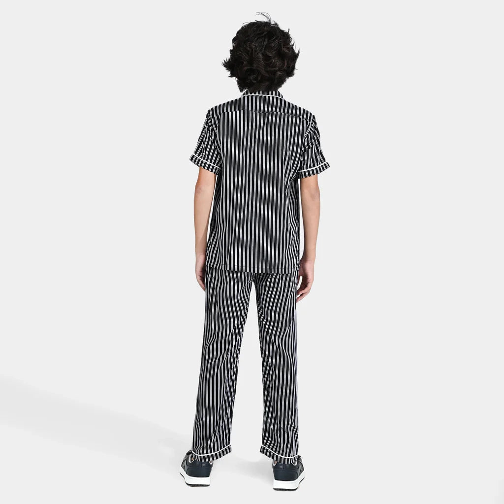 Boys Viscose Nightwear Stripe-Black/White