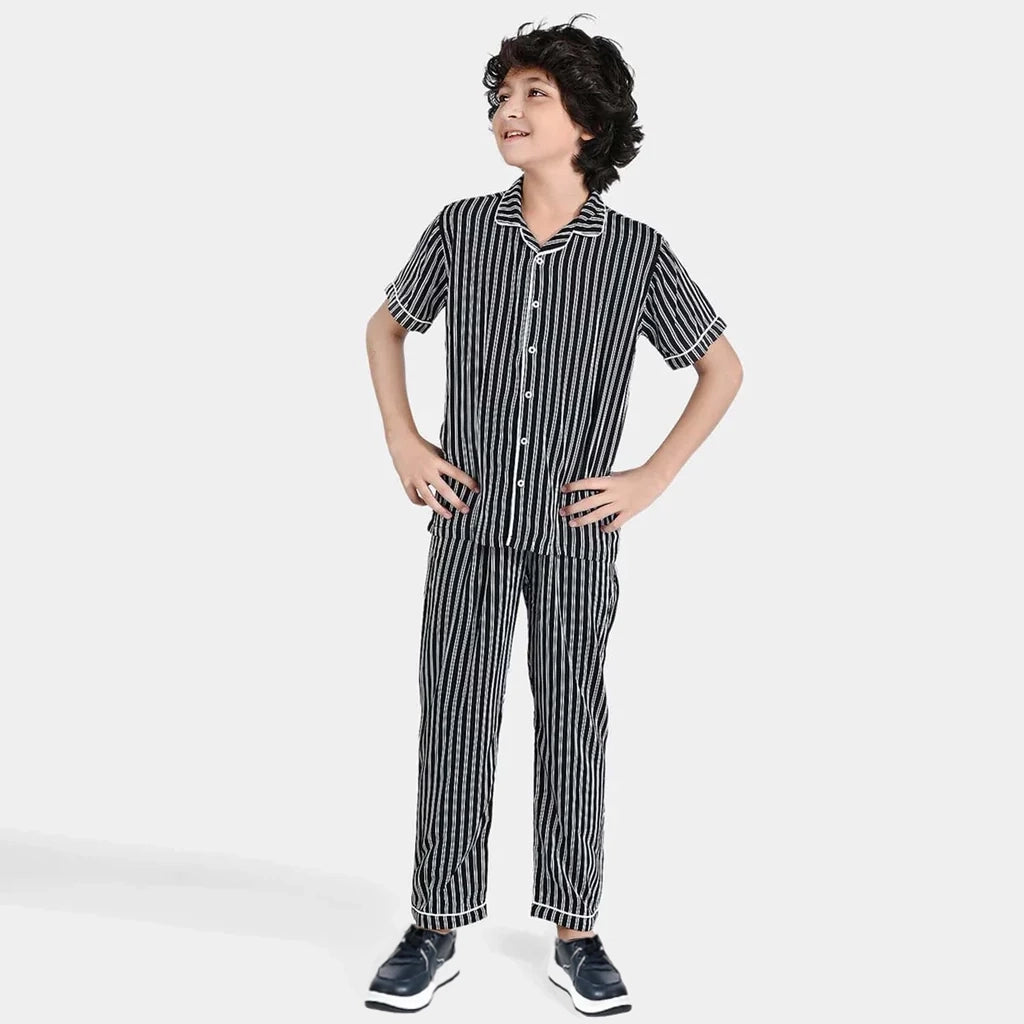 Boys Viscose Nightwear Stripe-Black/White