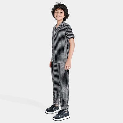 Boys Viscose Nightwear Stripe-Black/White