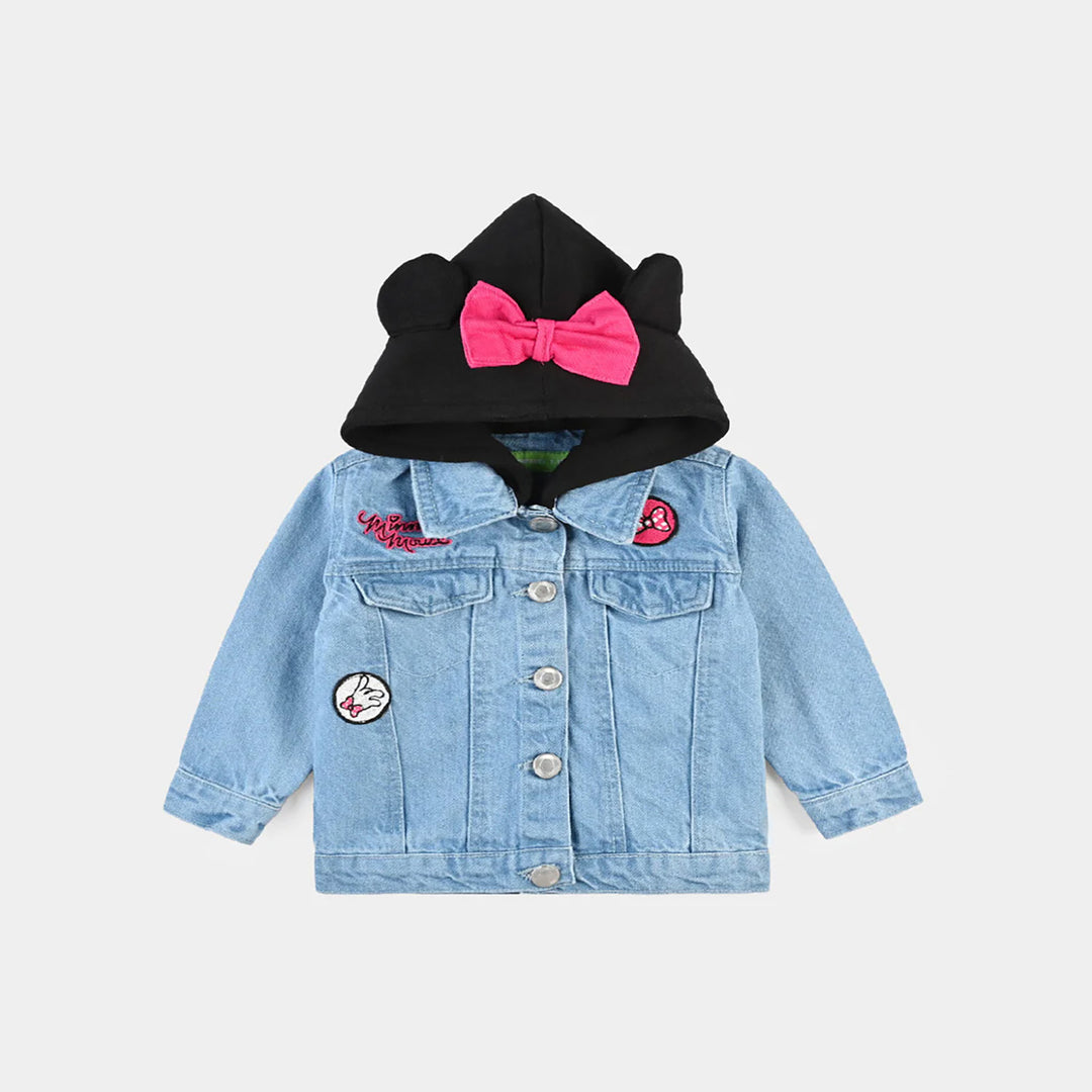 Infant Girls Denim rigid Woven Hood Jacket-Light Blue