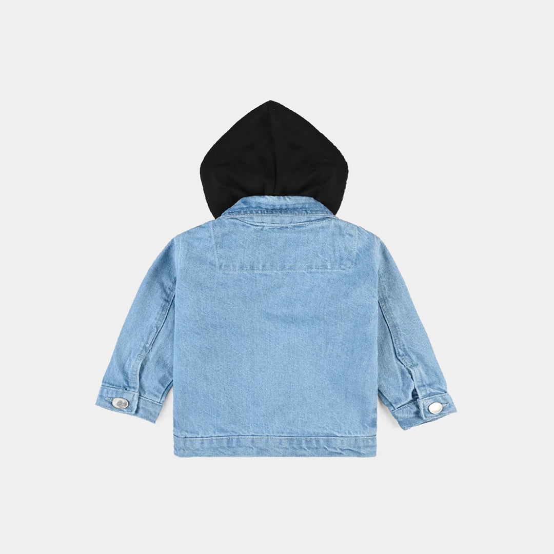 Infant Girls Denim rigid Woven Hood Jacket-Light Blue