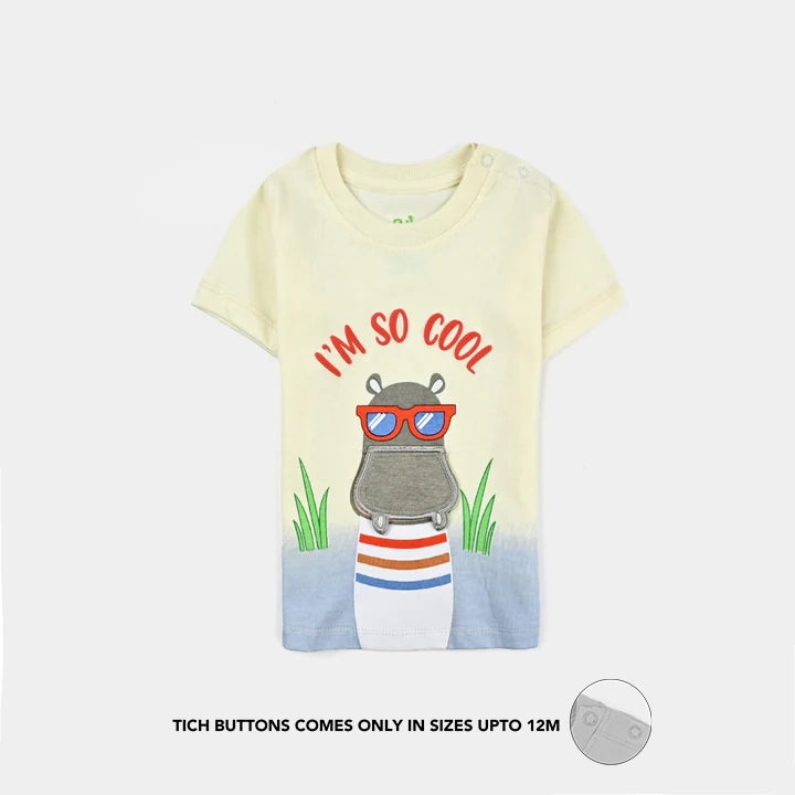 Infant Boys Cotton Jersey T-Shirt (HIPPO) - Lime/Yellow